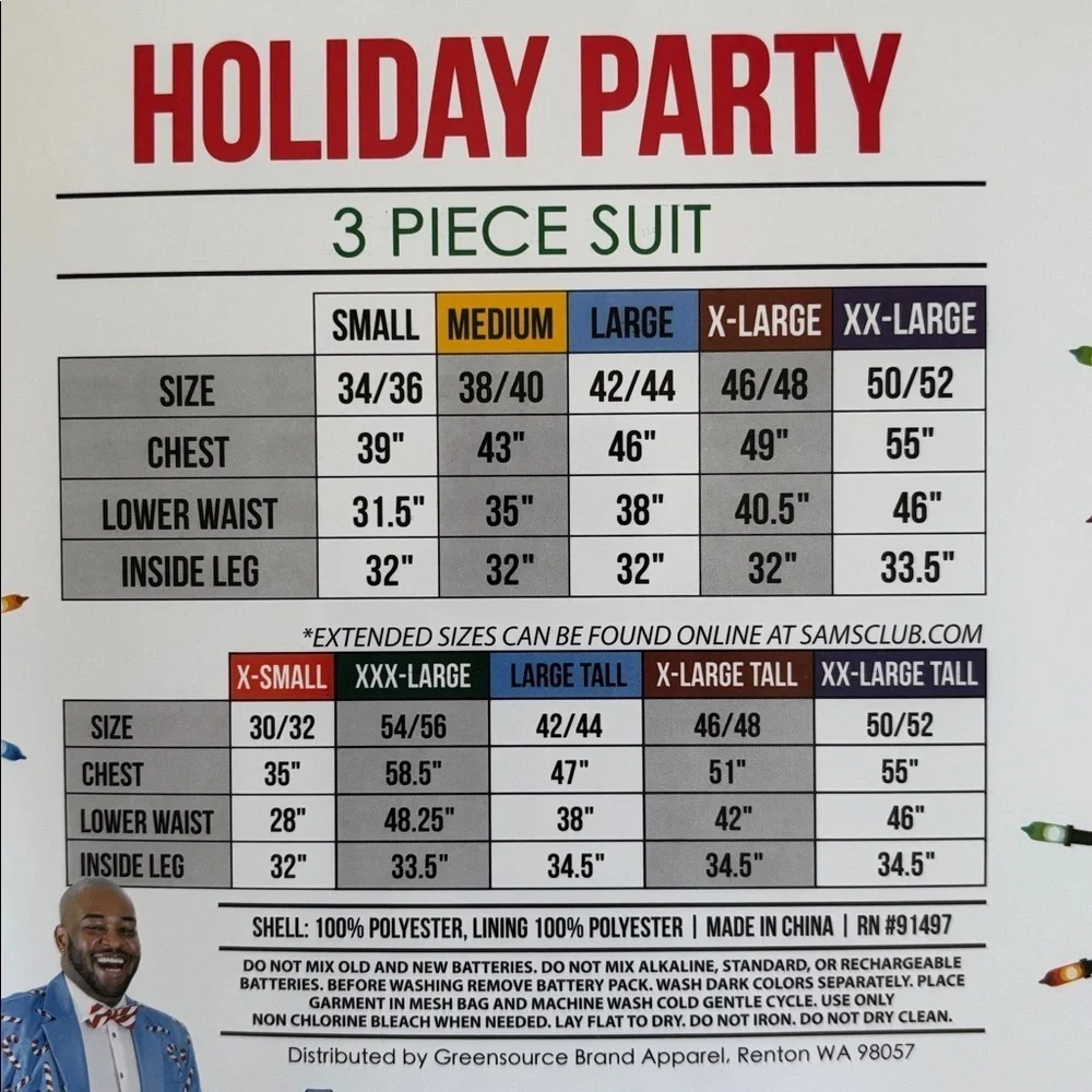 Brand New Dec 25th Men's Holiday 3-Piece LED Light Up Suit Set Christmas Blue
